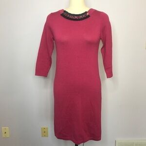 Boden Pink Knit Dress- Ruffle Gem Collar- Size 6